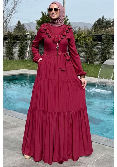 Rabia Şamlı Jale Elbise Bordo Normal