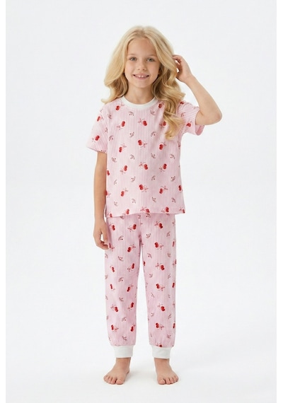 Bunny Hopp Kiraz Desenli Çizgili Kısa Kollu Kız Çocuk Pijama Takımı - Pamuklu Pembe Uyku Seti Pembe - Beyaz 3 - 4 Yaş Bunny Hopp Kiraz Desenli Çizgili Kısa Kollu Kız Çocuk Pijama Takımı - Pamuklu Pembe Uyku Seti Pembe - Beyaz 3 - 4 Yaş