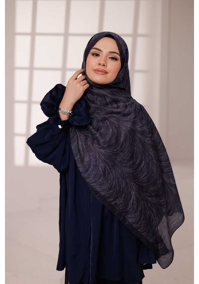 Mimiyum Ebru Desen-soft Şal Lacivert Çok Renkli