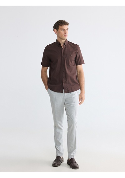 Lcwaıkıkı Classic Kahverengi Regular Fit Keten Karışımlı Erkek Gömlek
