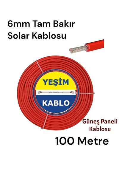 6 Mm Tam Bakır Kırmızı Solar Kablo Güneş Panel Kablosu 100 Metre