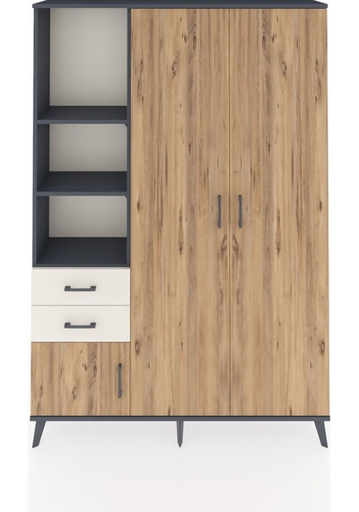 Arges Dolap 5 Raflı 2 Çekmeceli Tek Askılı 132x30x195 Antrasi... Antrasit
