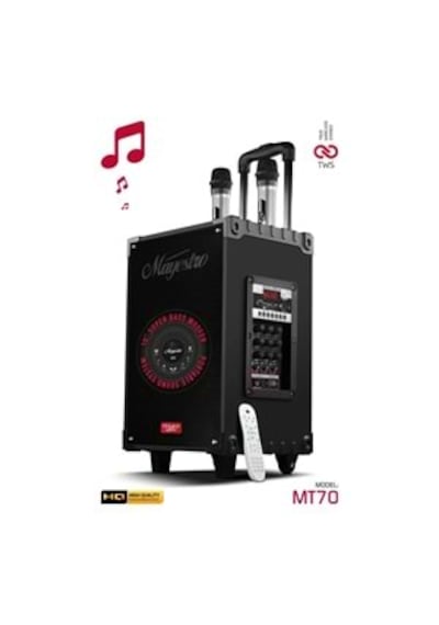 Powerway Mt70 Şarjlı Çift Mikrofonlu Hoparlör Karaoke Sistemi Taşınabilir Amfi Bluetooth Hoparlör