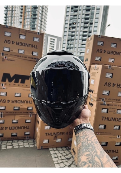 Mt Helmets Thunder 4 Gloss Black Kask Şeffaf Vizörlü Siyah