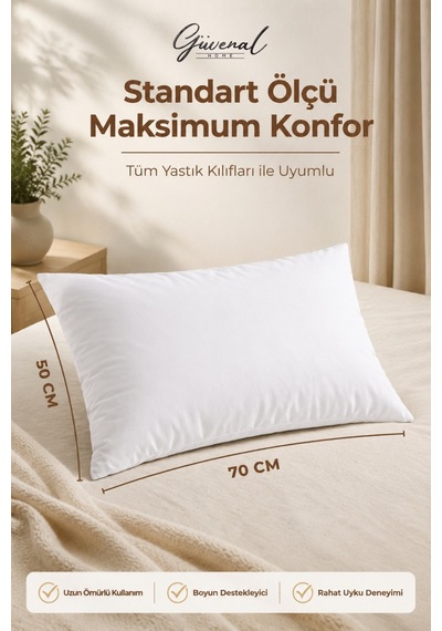 Fluffy 2'li Silikon Elyaf Dolgulu Yastık Set 800 Gr Ultra Yumuşak Dolgun 50x70 Cm - 2 Adet Yastık Beyaz