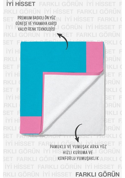 Geometrik Modern Çift Renk Plaj Havlusu - Minimalist Pembe Turkuaz Hızlı Kuruyan Mikrofiber Havlu Kuru Yosun