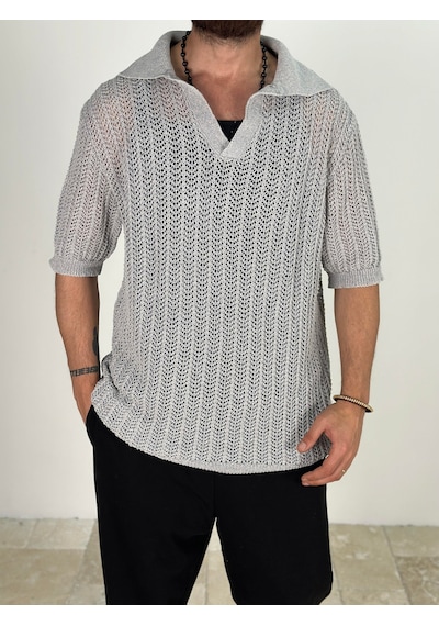 Cocopelli Örme Triko Polo Gri T-shirt Coc1877 Gri