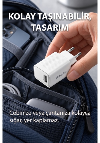 Ven-dens Vd-tc019ba 10,5 W Usb-a Şarj Adaptörü, Kompakt Duvar Tipi Tasarım, 110 240 V Giriş, Beyaz