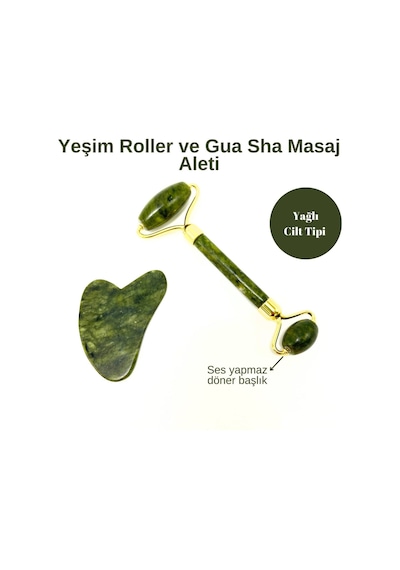 Yıldız Doğal Taş Sertifikalı Yeşim Roller + Gua Sha Doğal Taş Masaj Aleti
