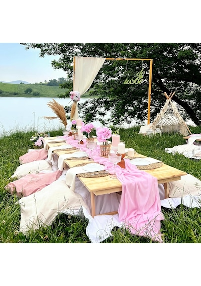 Pratikoutdoor Katlanır Sabit Ayaklı Kamp, Piknik Ve Bahçe Masası 70x150 Cm - Ham Naturel Renk Çok Renkli