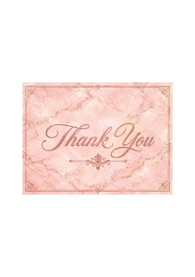 Premium Mermer Desenli Teşekkür Kartı Gold Yaldız Görünümlü Thank You Kartı 100 Adet - Pembe - 092