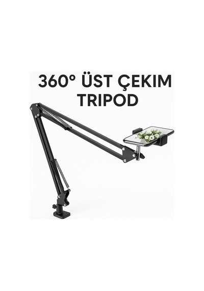 Akrobat Telefon Tablet Standı Masa Yatak Kenarı Ayarlanabilir Metal Çift Kol
