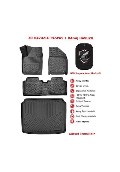 Peugeot Rifter 2019 Sonrası Katlanabilir Ön Yolcu Koltuğu Bagaj Demirli 3d Araca Özel Paspas Ve Bagaj Havuzu Set Bmy