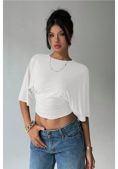 Cool Tarz Kadın Beyaz Crop Bluz Yarım Kol Salaş Fit Yüksek Bel Büzgülü Basic Tişört Beyaz Beyaz Cool Tarz Kadın Beyaz Crop Bluz Yarım Kol Salaş Fit Yüksek Bel Büzgülü Basic Tişört Beyaz Beyaz
