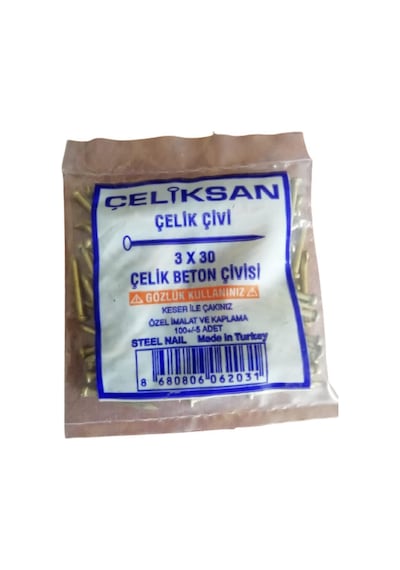 Çeliksan 3X30 Beton Çelik Çivi Sarı (3 Lük Beton Çivisi) 100 Adet