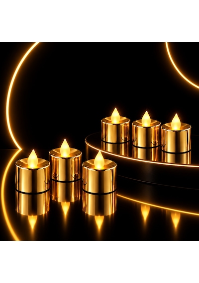 24 Adet Gold Gün Işığı Led Işıklı Mum Gün Işığı Işıklı Tea Light Mum Yılbaşı Noel Mumu Pilli Mum