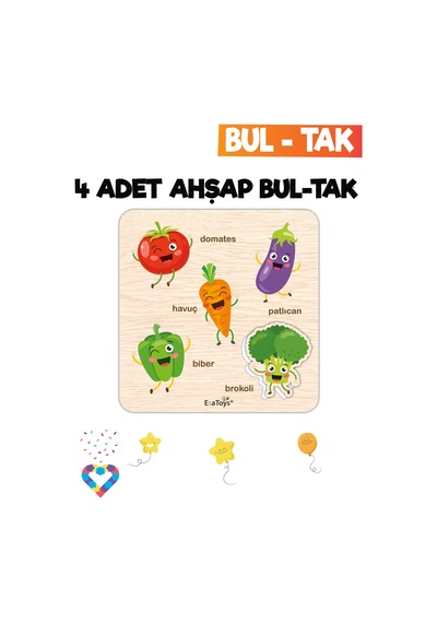 Eğitici 4 Adet Bul-tak Oyuncak Taşıtlar, Meyveler, Sebzeler Ve İş Makineleri
