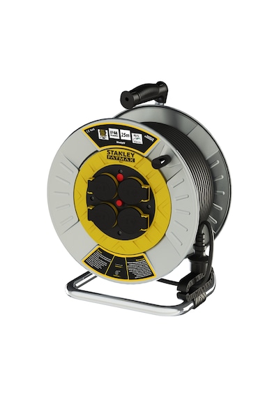 Stanley Profesyonel Metal Kauçuk Bakır Kablolu Makara 25M 3X1.5 MM Kapaklı Ip44 Termikli - SXECFM2RASE