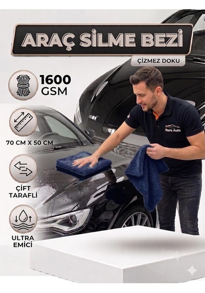 1600 Gsm Çift Taraflı Araç Kurulama Havlusu 70x50 Cm - Ultra Emici Mikrofiber Oto Bezi Lacivert Belirtilmemis