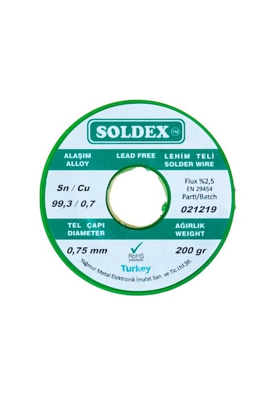 Robotistan Soldex 0.75 Mm 200 G Kurşunsuz Lehim Teli %99.3 Sn / %0.7 Cu