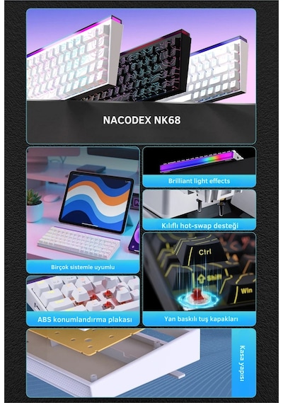 Nacodex Nk68 Desenli Kablolu Ergonomik Mekanik Oyuncu Klavyesi-ambiyans Aydınlatmalı
