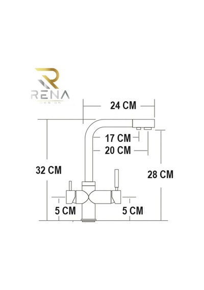 Rena Design Krom Aritmali Mutfak Eviye Bataryasi 3 Yollu L Boru Lüx Su Tasaruflu Musluk Garantili