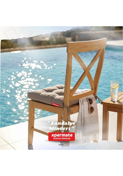 Pofuduk Sandalye Minderi Bağcıklı 40x40 Cm Yıkanabilir Dekoratif Mutfak Bahçe Piknik Minderi Gri