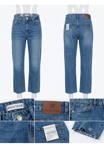 Rich Star Zara Model Kesik Paça Bayan Kot Pantolon Kar Yıkama Mavi