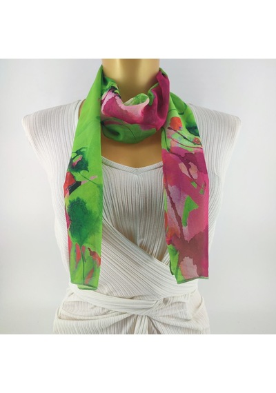 Tedz Collection Paredora Floral Yeşil Pembe Uzun Fular Çok Renkli