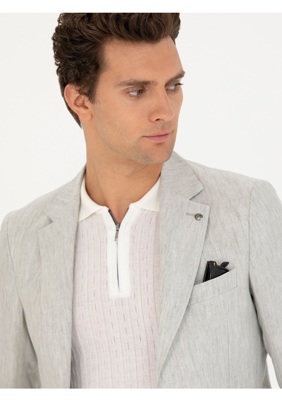 Cacharel Açık Gri Slim Fit %100 Keten Ceket