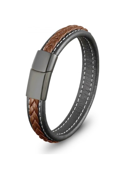 Brezza Lusso Jewelry Hakiki Deri Saç Örgülü Çelik Erkek Bileklik Çelik