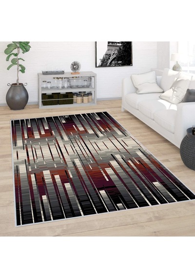 Rovigo Home Dijital Baskı Yıkanabilir Kaymaz Taban Salon Halısı Rvg0389 Bordo