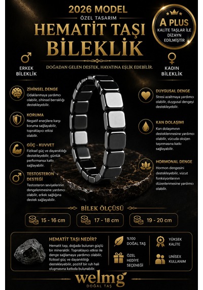 Hematit Taşı Bileklik - Doğal Taş Bileklik - Hematit Bileklik Gri Gri