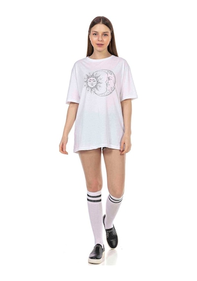 Kadın Oversize Moon & Sun Baskılı Tshirt (534304766)