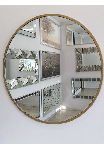 Ayna Denizi Circle Eighty Gold Model Gold Altın Renk Metal Çerçeveli Yuvarlak Dekoratif Ayna Gold - Altın