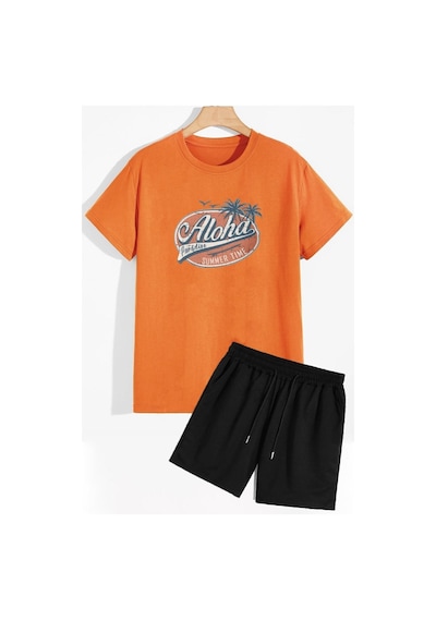 Uyguntarz Aloha Şort T-shirt Eşofman Takımı Turuncu