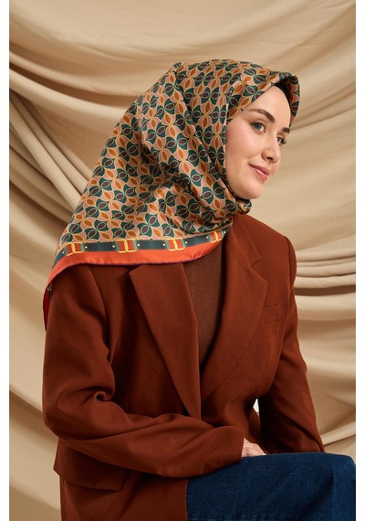 Silk Home Twill İpek Eşarp 11481-20 Turuncu, Petrol Yeşili, Taba, Mor