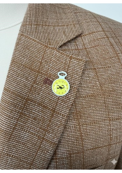 Plus Scorpion Ekoseli Slim Fit Erkek Blazer Ceket Şık Modern Tasarım, Tek Düğmeli Camel