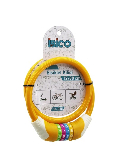 Şifreli Kalın Bisiklet Kilit Çelik Tel Turuncu Renkli Kılıf 12mmx80cm Çok Renkli