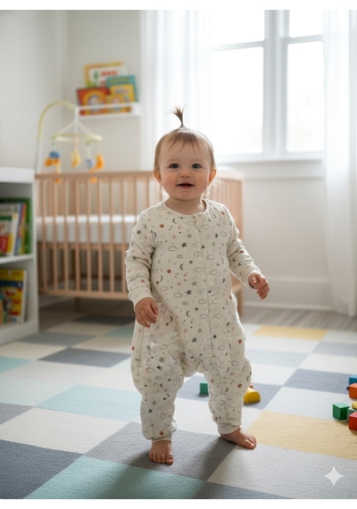 Enhitbaby Uzun Kollu Penye Astarlı 4 Kat Müslin Uyku Tulumu 1.5 Tog Gökyüzü Desenli