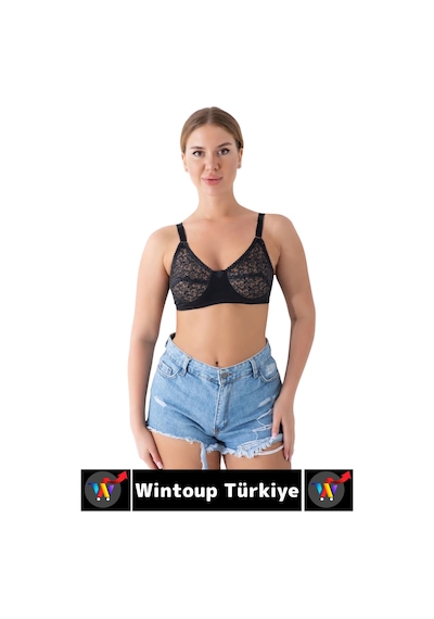 Wintoup Özel Üretim Meme Dikleştirici Şekillendirici Esnek Konforlu Şık Dantelli Göğüs Toparlayıcı Sütyen Siyah