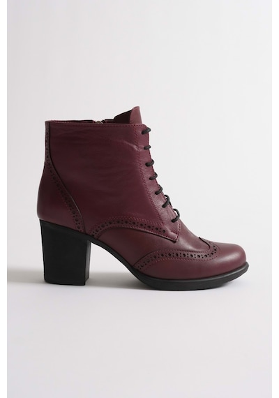 Analin Shoes Kadın Hakiki Deri Lazer Detaylı Bağcıklı Bot Bordo