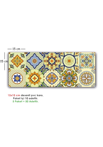 Kendinden Yapışkanlı Sarı Tile Desenli Pvc Karo 15x15 Cm 5 Li Paket