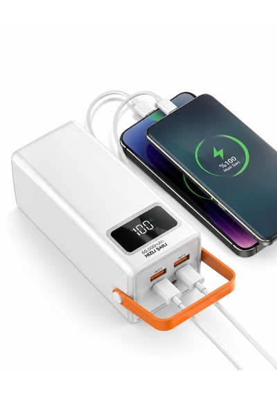 60.000mah Powerbank Lightning-type-c Şarj Kablolu Hızlı Şarj Kısa Devre Aşırı Isınma Koruma 4 Cihaza Kadar Destek Fenerli 3 Modlu Taşınabilir Dijital Ekranlı 4 Çıkış 3 Giriş Siyah
