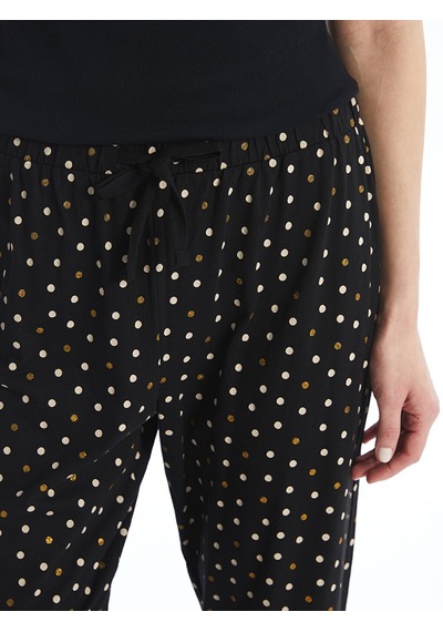 Lcw Dream Siyah Beli Lastikli Puantiyeli Kadın Jogger Pijama Alt