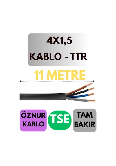 Öznur 4x1,5 Ttr Kablo Metre Seçenekli Siyah - 11 Metre