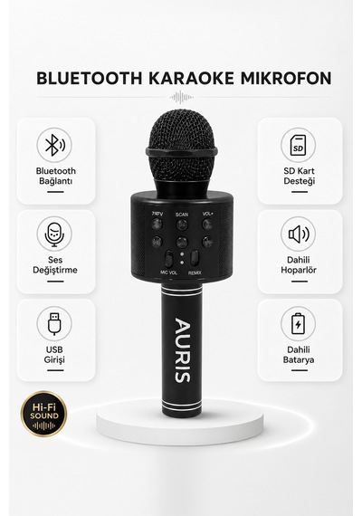 Bluetooth Karaoke Mikrofon Kablosuz Hoparlörlü Mikrofon Usb Şarjlı Telefon Uyumlu