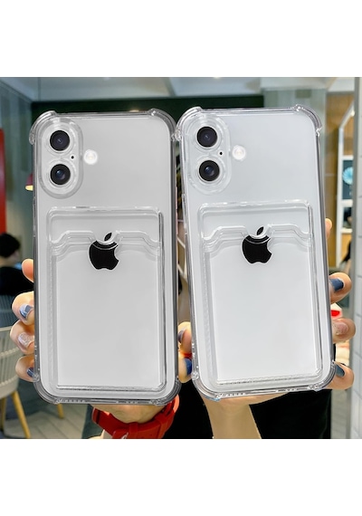 İphone 16 Plus Uyumlu Kamera Korumalı Kartlıklı Köşeleri Airbag Tasarımlı Darbe Önleyici Şeffaf