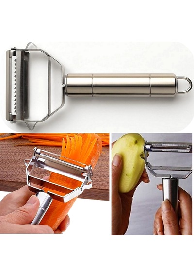 Jumbo Boy Paslanmaz Çelik Turbo Jülyen Sebze Ve Meyve Soyucu Pratik Soyacak Metal Sebze Soyacak 18cm Gümüş