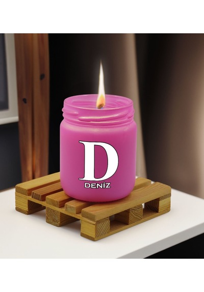 Bk Gift Kişiye Özel Dtf İsimli Pembe Renkli Cam Kavanozda Kokulu Mum-2, Arkadaşa Hediye, Sevgiliye Hediye, Doğum Günü Hediyesi